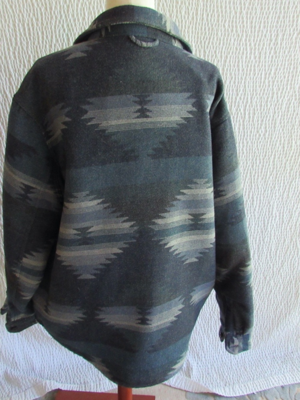 Jachs Men's Blue Aztec Wool Blend Shirt Jacket Collared Button Front XL Gray Coa